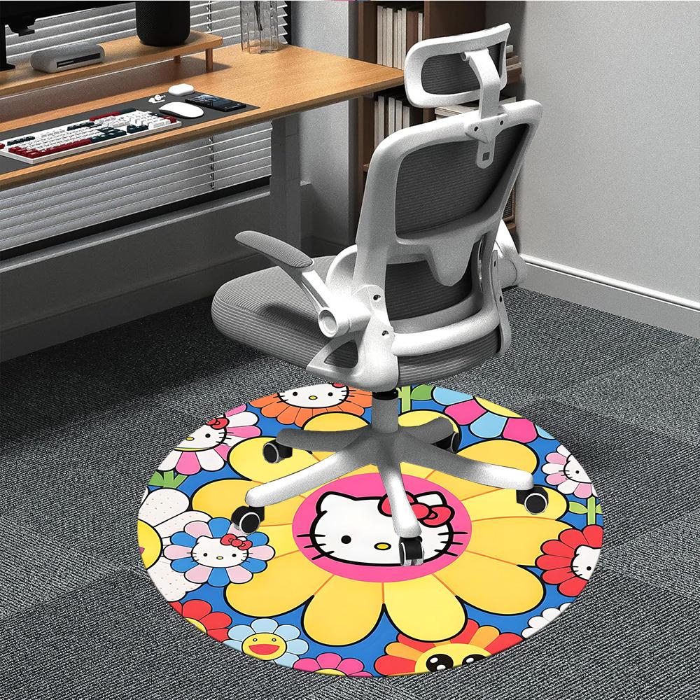 1 Stück Hello Kitty Stuhlteppich für das Büro, rutschfest, weich und bequem, Teppich für Büro, Gaming, leichte runde Bodenmatte