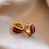 Hong Kong style retro simple red oil drop round earrings ear buckle versatile personalized earrings women