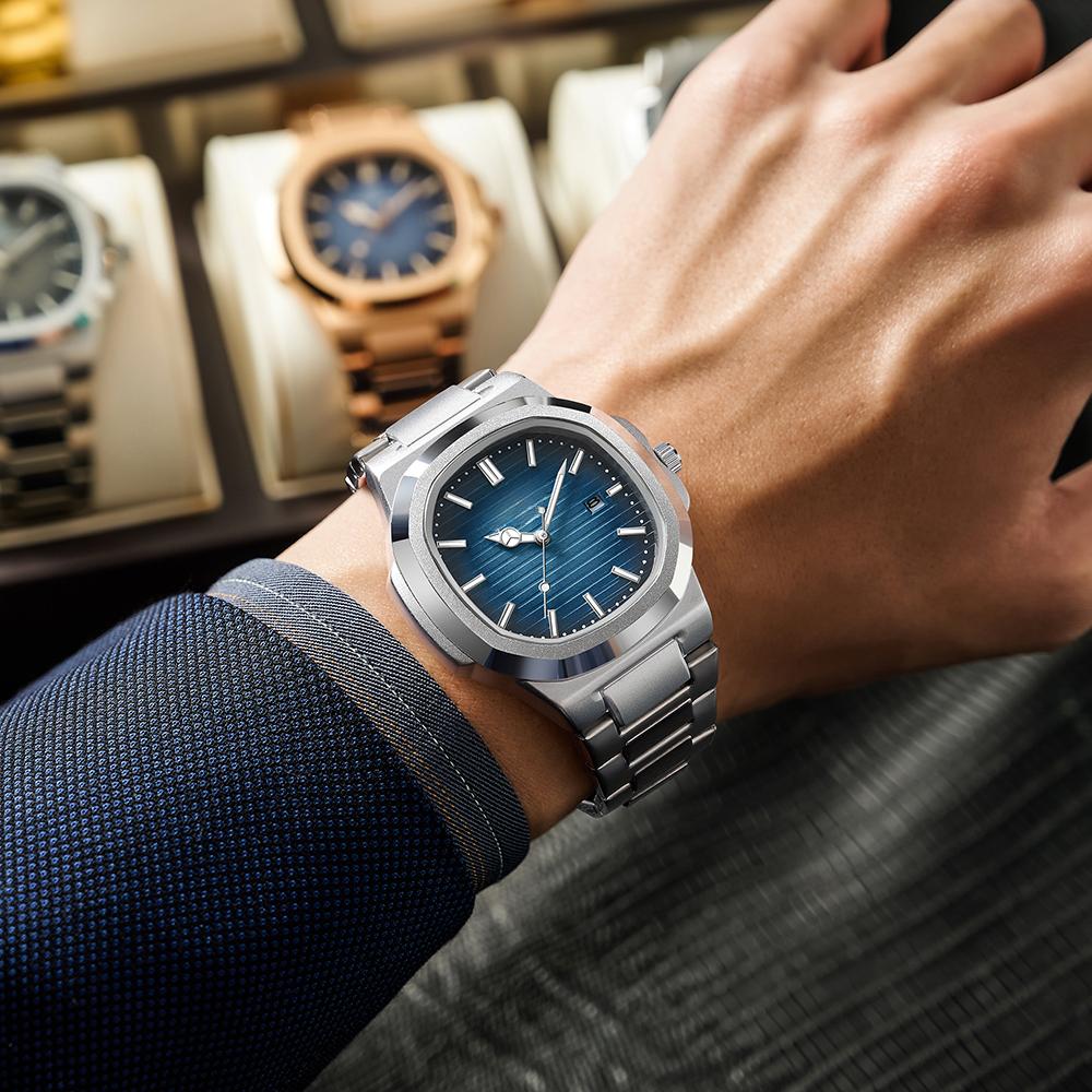 Ceas de mână de lux pentru bărbați Ceas de săptămâna luminos impermeabil pentru bărbați Ceasuri de cuarț pentru bărbați din oțel inoxidabil Ceas + cutie