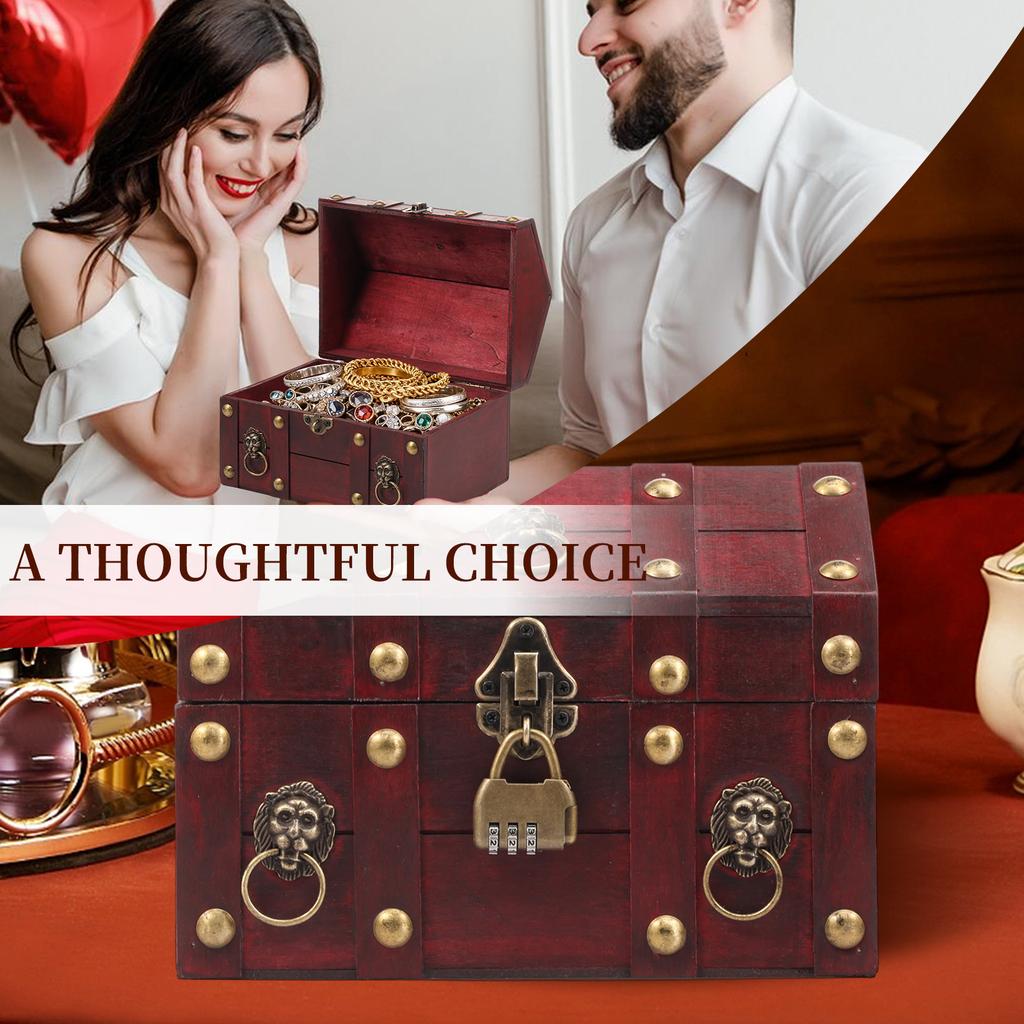 1 Pc Wooden Jewelry Storage Box Vintage Treasure Chest with Metal Lock Keepsake Boxes Home Gift Jewelry Rings Storage Container