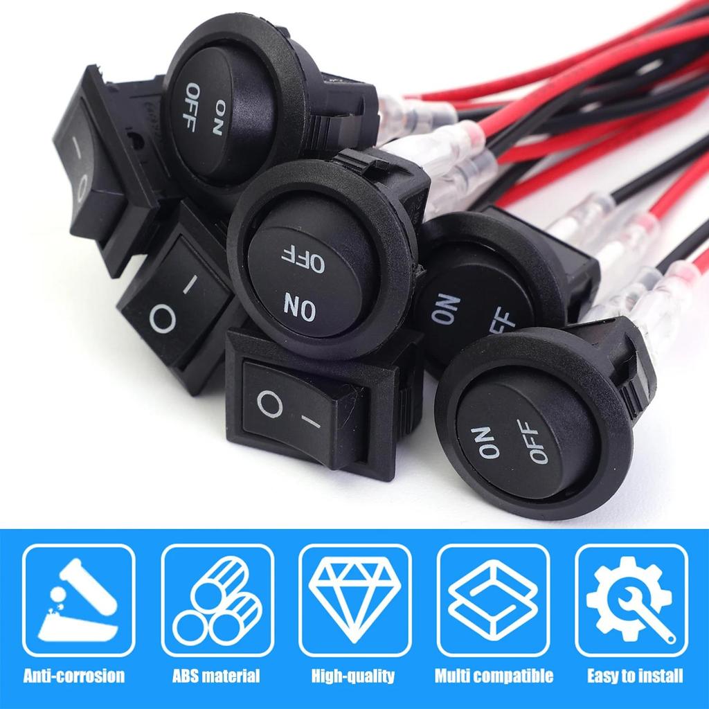Round/ Square Head Rocker Switch ON/Off SPST 2Pin Toggle Switch with Wires DC12V-24V Electrical Switch for Automotive Boat RVs Switches Seat 3