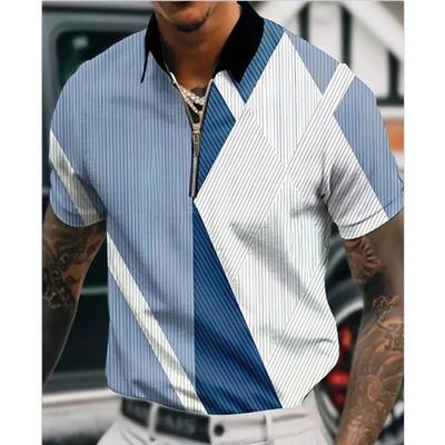 Cross Border Autumn New Products for European and American Foreign Trade Men's Digital Printing POLO Lapel Color Blocked Fashion