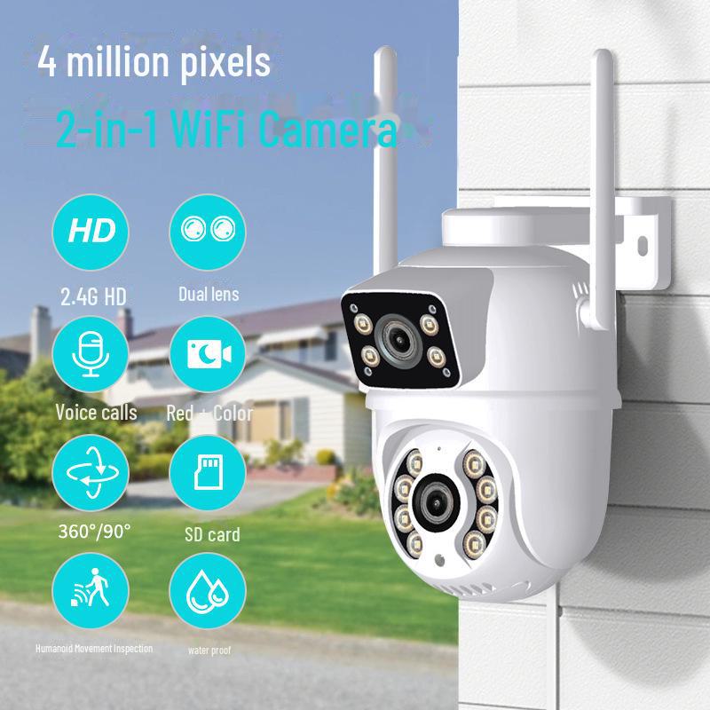 4MP HD Outdoor WiFi Dual-Lens Surveillance Camera with AI Tracking & Warning Light Alarm