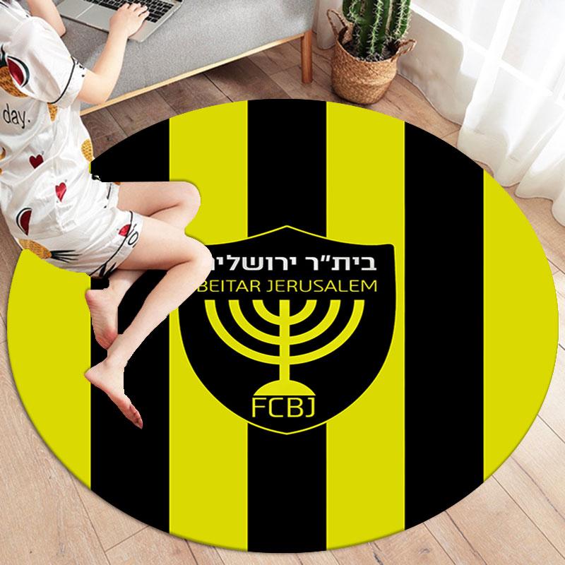 Beitar Jerusalem Runder Teppich, Teppich für Wohnzimmer Schlafzimmer Sofa Spielzimmer Dekor, Rutschfeste Bodenmatte