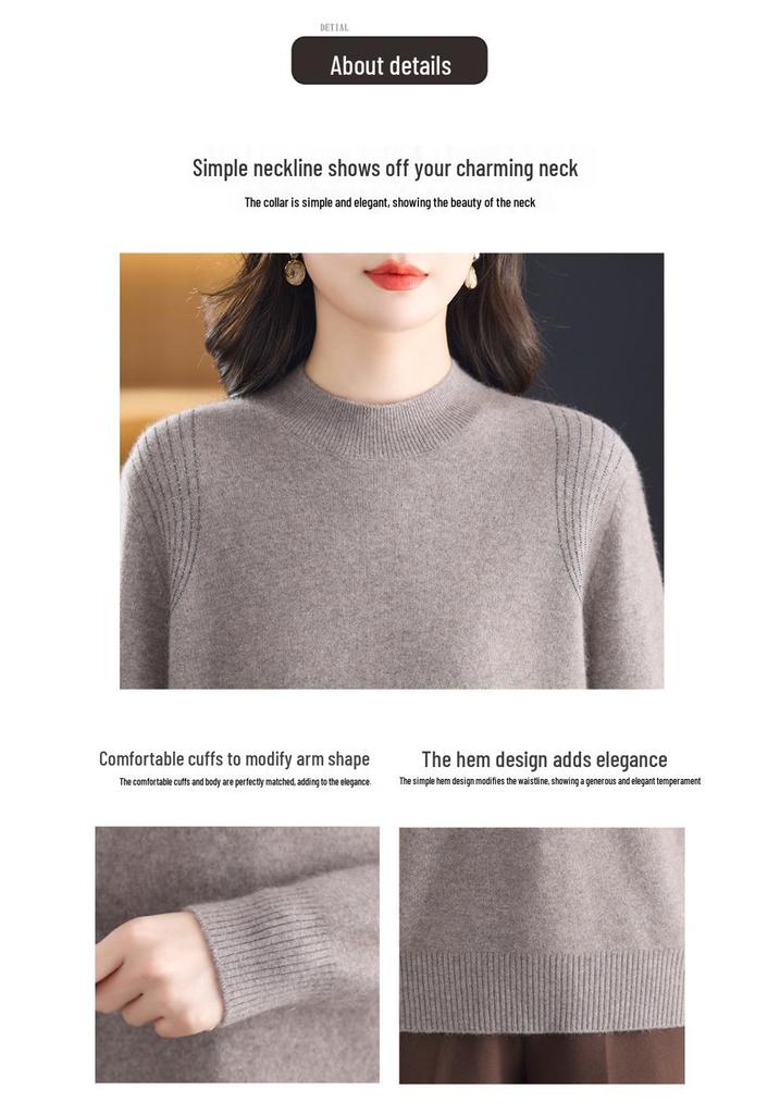 Women's Premium Wool Half-high Collar Winter Sweater - Warm Base Layer for Middle-aged & Elderly