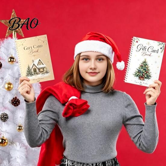 Gift Card Storage Organizer Christmas Book, 8x6 Inch Spiral Bound Holiday Keepsake Booklet, Keeper Merry Greeting Album for Xmas Party Supplies