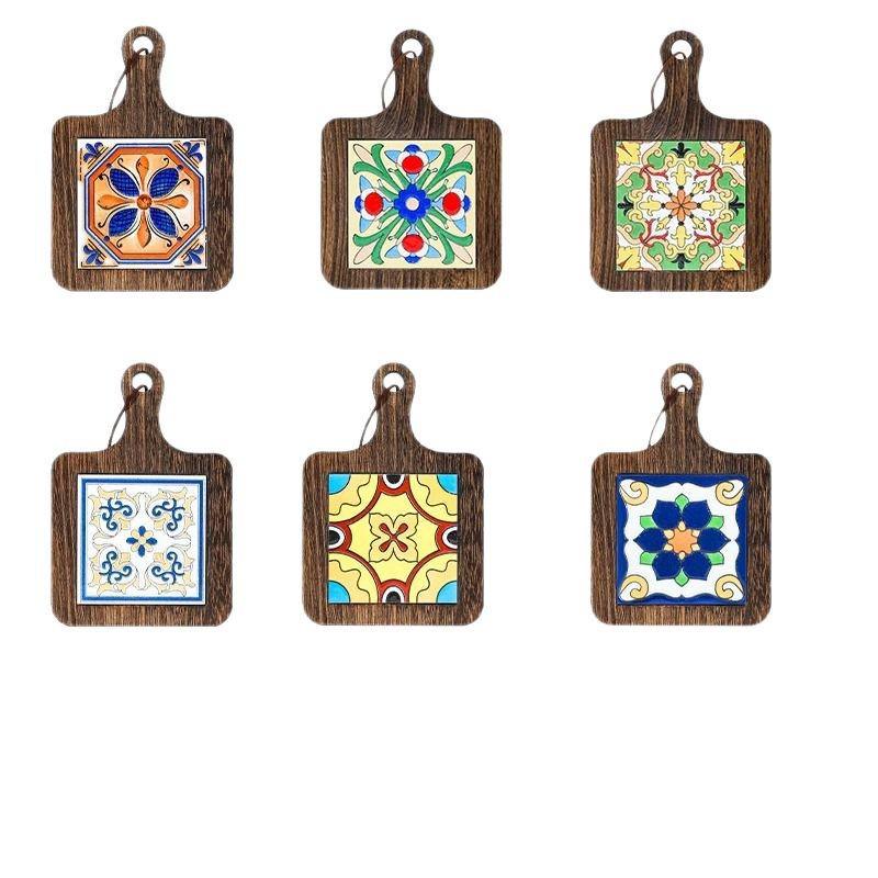 High-Temperature Resistant Ceramic Insulation Pad with Retro Wood Tile Design for Dining Table Casserole Protection