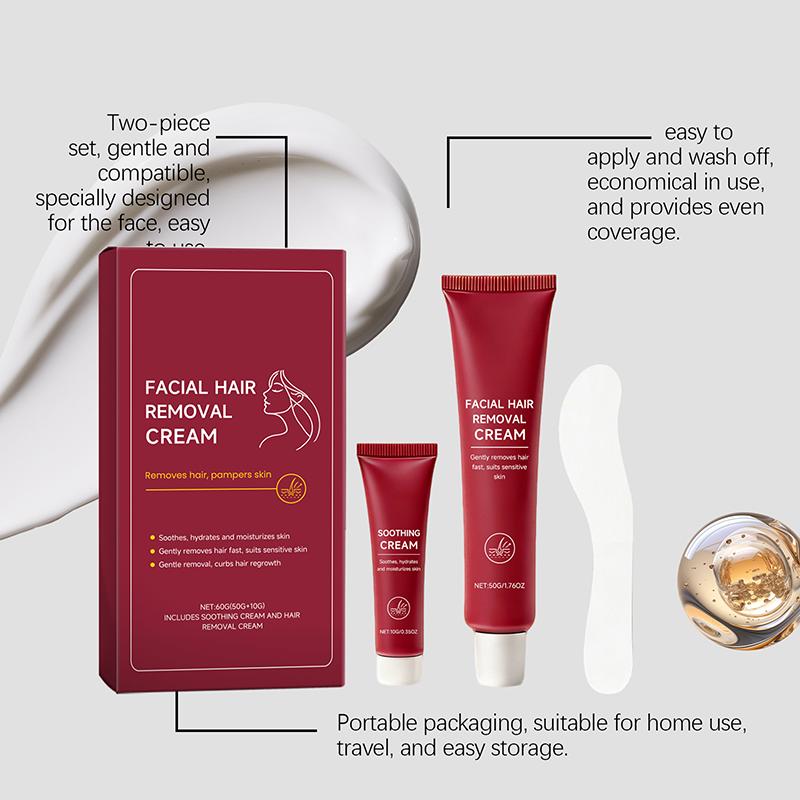 Facial Hair Removal Cream & Soothing Cream Set – Gentle for Upper Lip, Chin, Cheeks | Slows Regrowth, for Sensitive Skin, Complete Care Kit