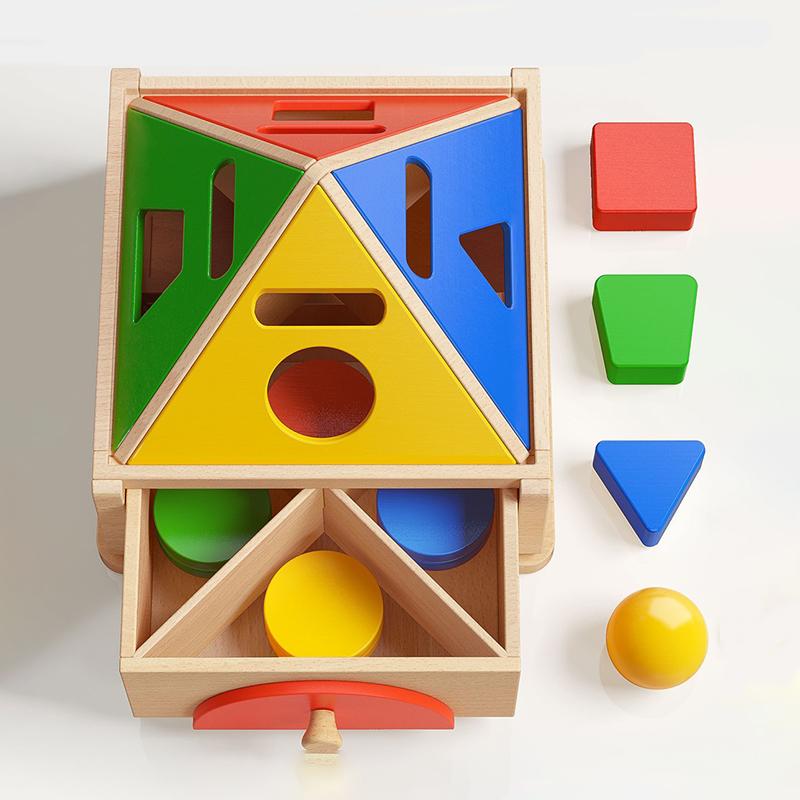 Baby Wooden Permanent Box Montessori Sensory Toy Color Shape Sorting Coin Box Ball Drop Fine Motor Skills Parish Educational Toy