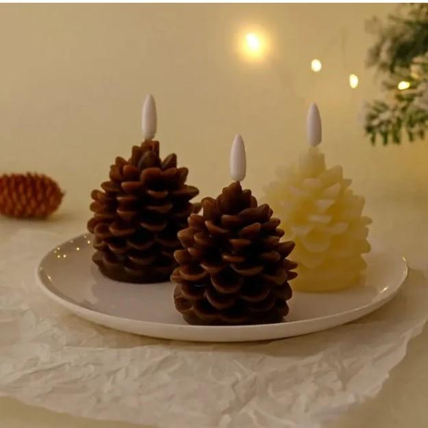 Elegant Brown And Beige Flameless Pinecone Candles For Festive Holiday Decor