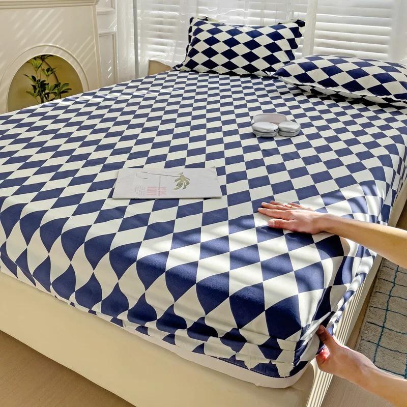 High Quality Printed Fitted Sheet Single Double Queen Size Mattress Cover with Elastic Band Bedsheet Soft Comfortable Fitsheet