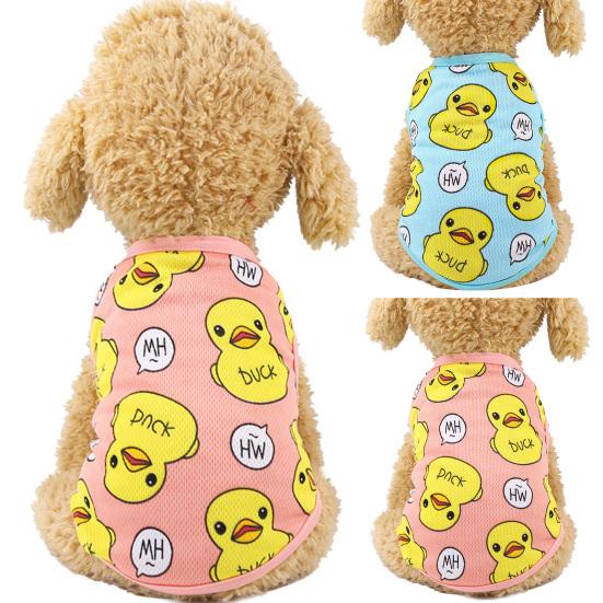 Wiosna Lato Oddychająca Kreskówkowa Wzór Kaczki Kot Pies Siateczkowa Kamizelka Ubrania dla Zwierząt