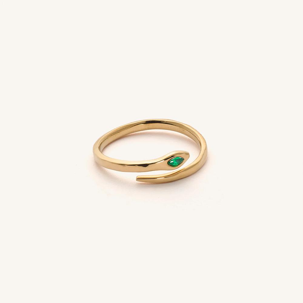 Minimalist Light Luxury Snake-Shaped Zircon Ring, Exquisite Open Cold-Style, Gold-Plated Copper. Adjustable Open