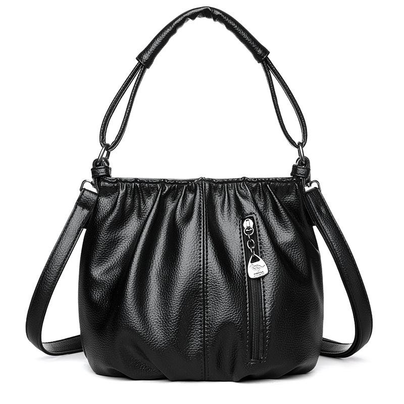 Retro Texture Crossbody Single-shoulder Bag Large Capacity Simple and Fashionable Hand-held Bucket Bag