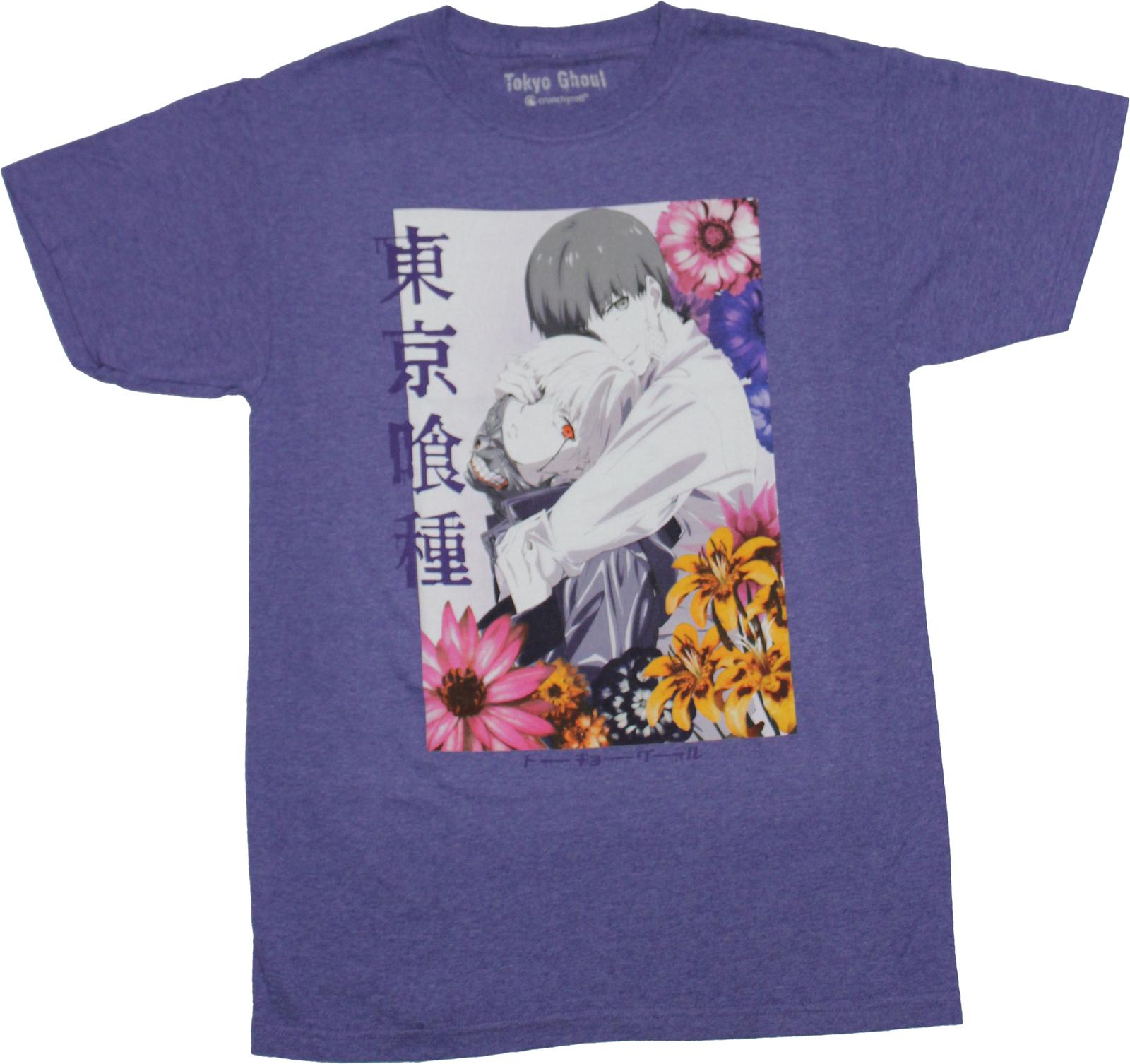 Tokyo Ghoul New Adult T-shirt Flower Kanji Box Duo Image L