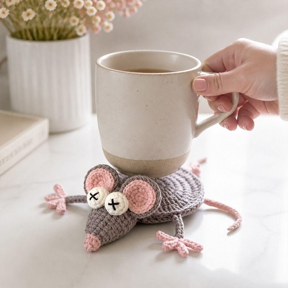 Handmade Crochet Craft Crochet Animal Coaster Heat Insulation Coffee Pad  Home Kitchen Table Decor