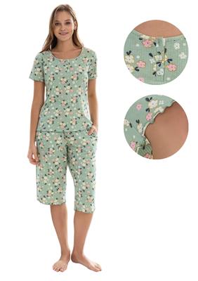 Women's Pajamas L Viscose Short Sleeve Pants 3/4 Soft Nice Delicate