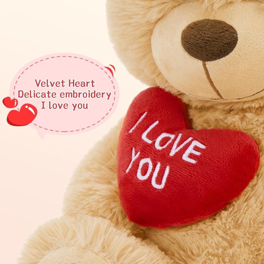 12 Adorable Brown Teddy Bear Stuffed Animal featuring Heart Gentle Plushie Toy designed for Valentine's Present to Girlfriend or Kid