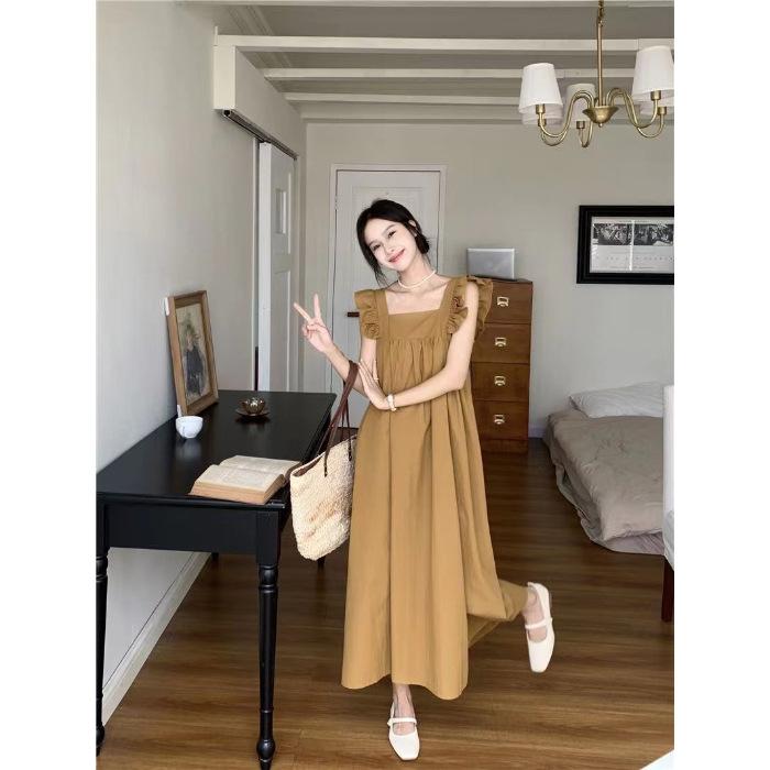 Feifei sleeve dress women s summer new bow strap design French backless temperament long skirt S темно-коричневого