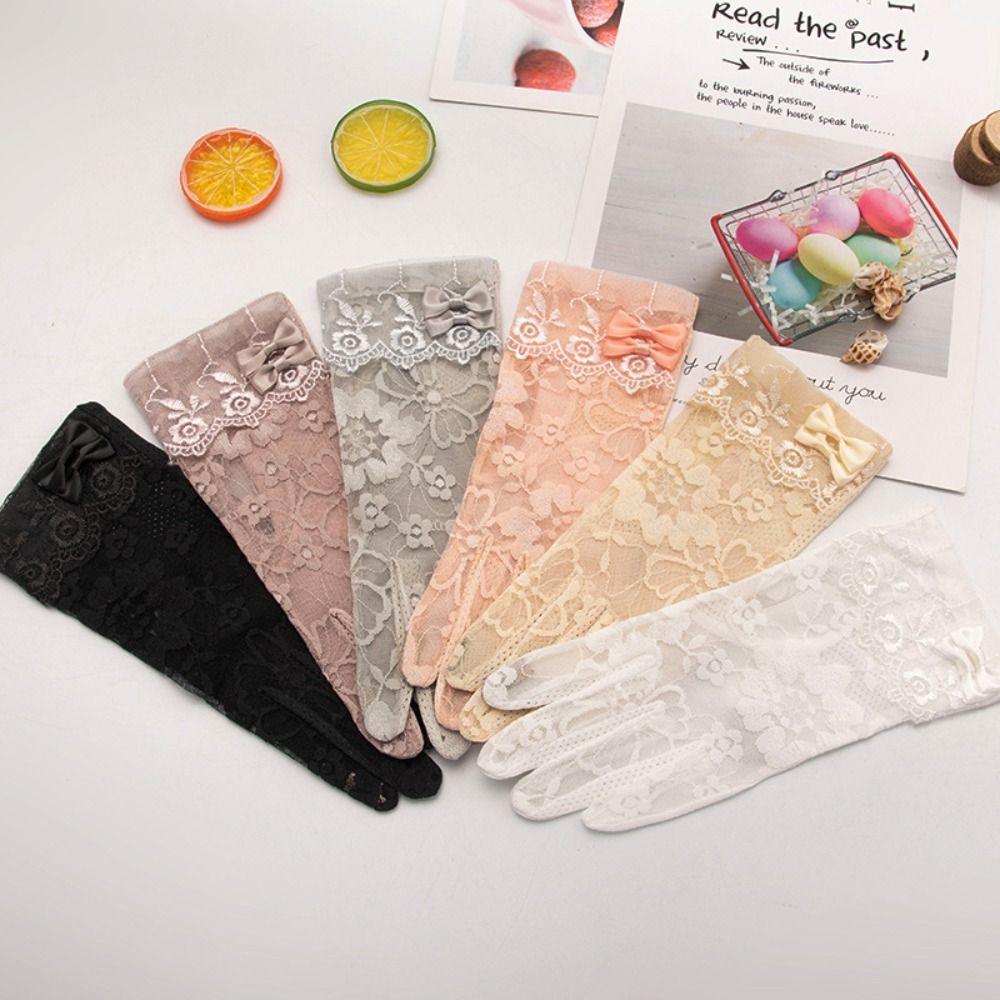 Lace Sunscreen Gloves Anti-Slip Touch Screen Gloves Elegant Ice Silk Glove  Outdoor