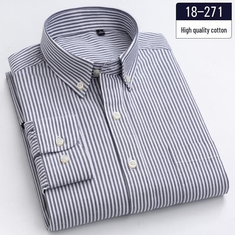 Men's Slim Fit Plaid Striped Pure Cotton Shirt