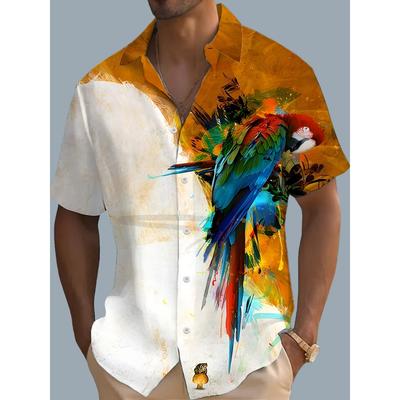 2025 Neues Herrenhemd 3D Mode Lässig Papagei Vogel Druck Hawaiianisches Revers Knopfhemd Kurzarm Oberteil Homme Harajuku Ropa Hombre