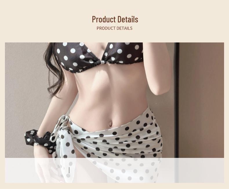 Women's Polka Dot Colorblock Three-Piece Push-Up Bikini Set - Tummy Concealing Swimwear for Slimming Effect at Hot Spring Resorts
