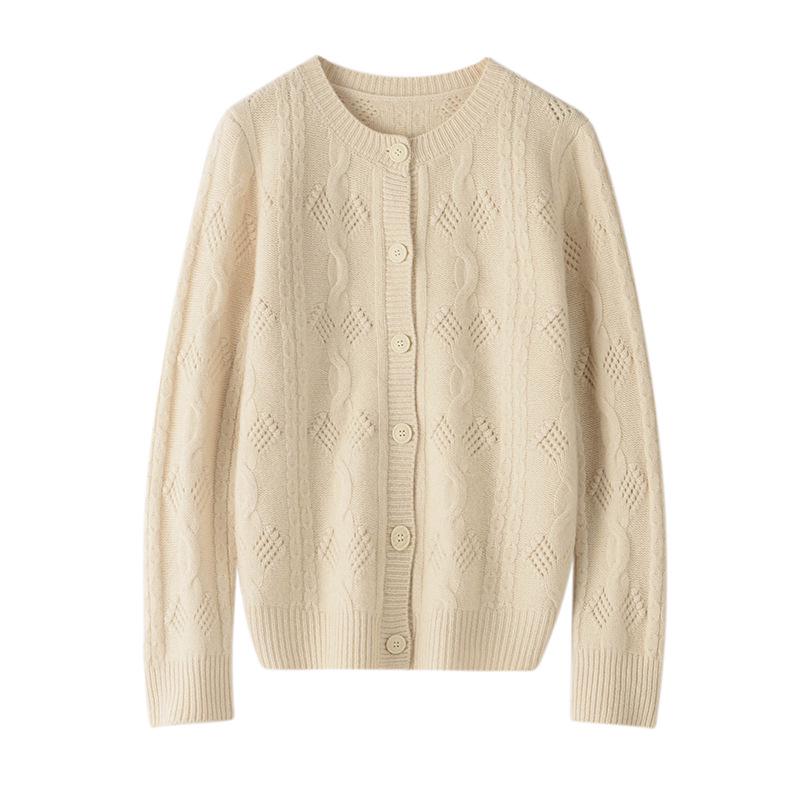 Women's 3D Crochet Thickened Wool Cardigan - Long Sleeve Knit Sweater for Autumn & Winter