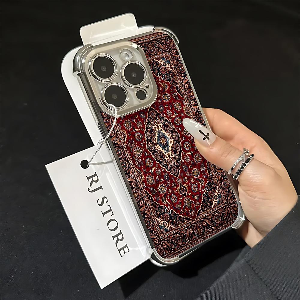 Persian Carpet Floral Pattern Plating Phone Case For iPhone 17 Air 16e 15 14 13 12 11 Pro Max Plus Mini SE Anti-Fall Airabag