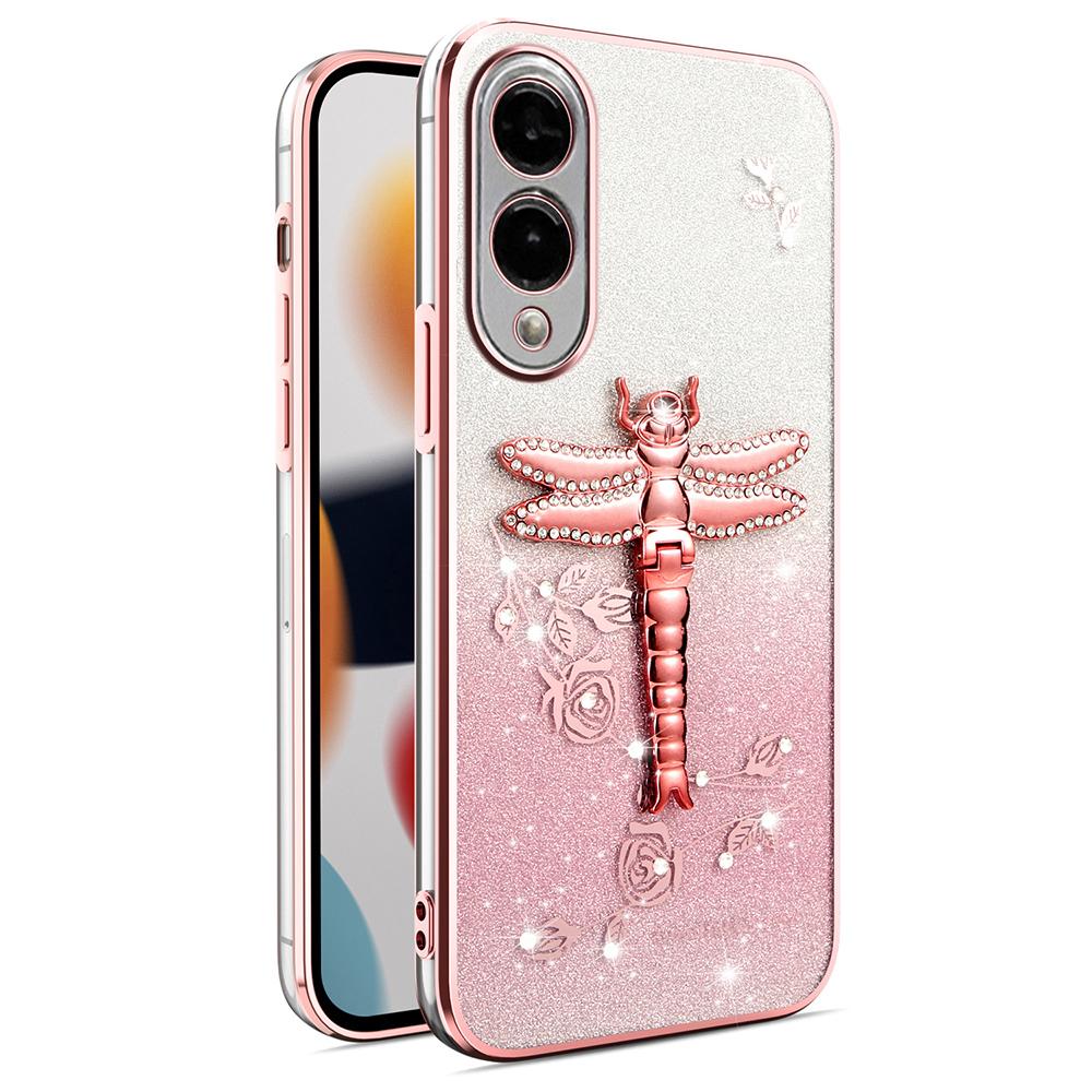 

KADEM For Samsung Galaxy S25 Edge Case Dragonfly Kickstand TPU Flowers Glitter Phone Cover Pink