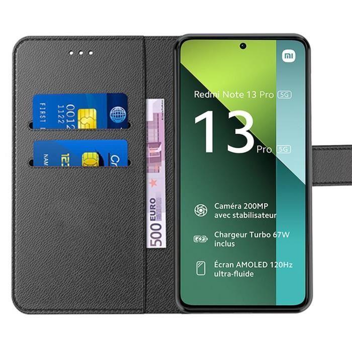 Coque - E.F.Connection - pour Xiaomi Redmi Note 13 Pro 5G - Antichoc - Cuir PU - Porte-cartes - avec 2 Verres Trempés