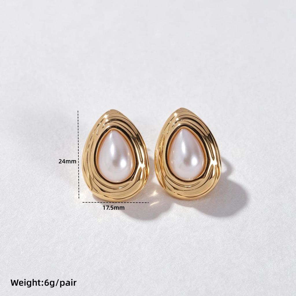 Ocean Series Stainless Steel Pearl Stud Earrings with Vacuum Electroplating