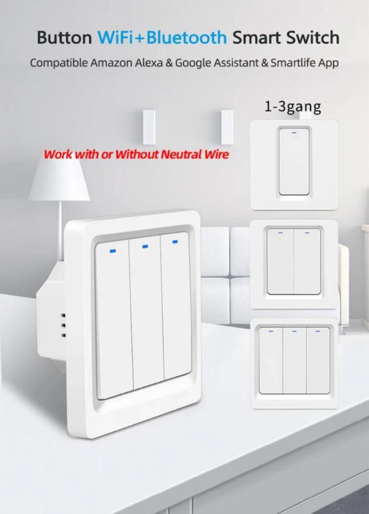Hot Selling 1 Smart Life WiFi 10A PC Light Switch UK EU Standard Touch Panel Wall Switch Push Button Technology