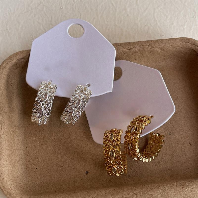 Zircon Wheat Ear C-Shaped Earrings Exquisite Fashion Stud Earrings Premium Sense Personality Light Luxury Earrings