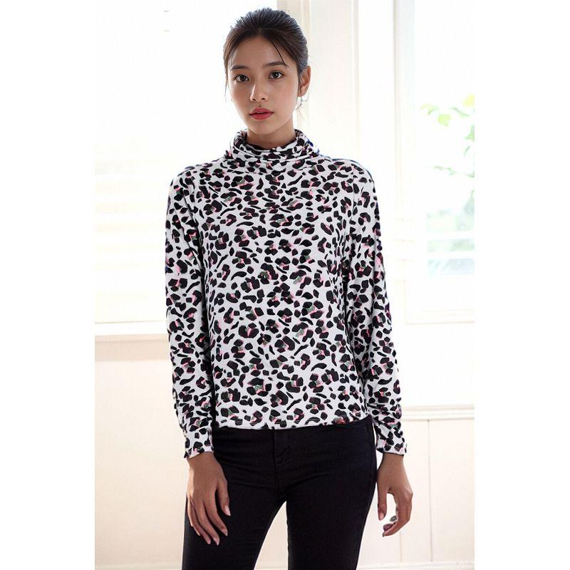 

Silky Leopard Print Turtleneck Knitting Long Sleeves T-shirt Bottoming Shirt Fashion Plus Size Women s 24 Spring New Chubby Girl Slim Looking Tops Leopard print Print L