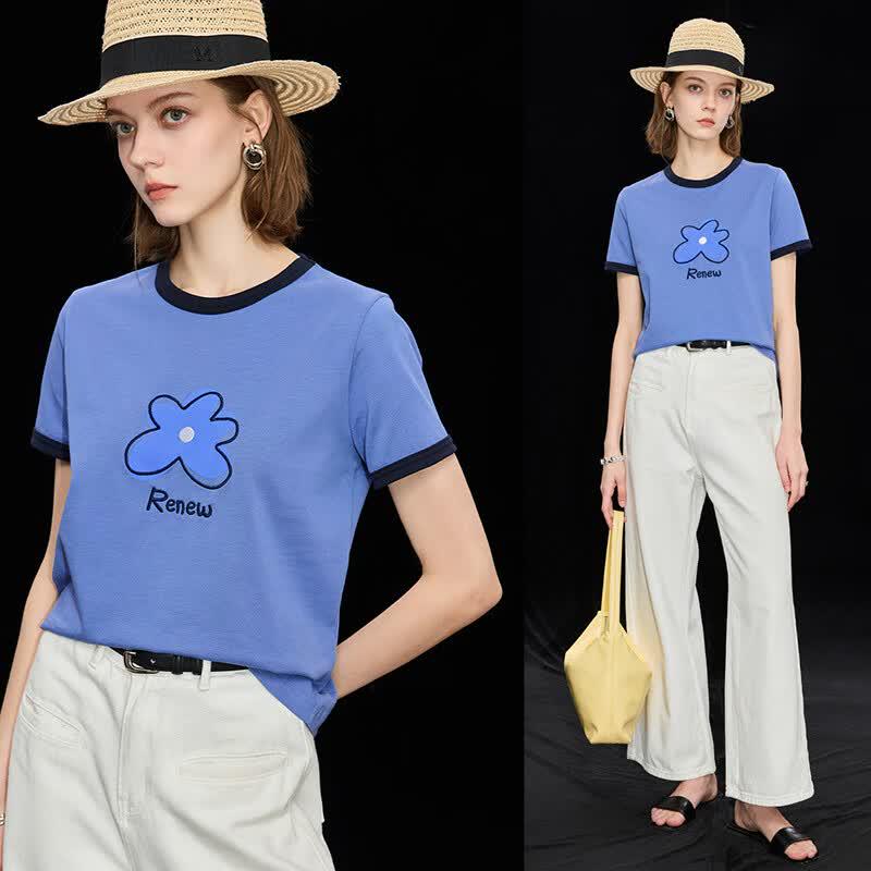 Women s French Striped Pleated Waist T-shirt M синий