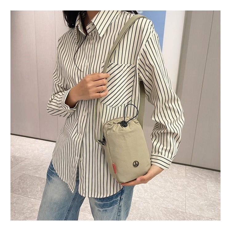 Nylon Vertical Phone Bag For Women With Drawstring Closure And Mobile Pocket