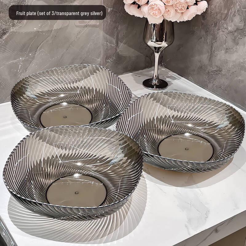Zhaoran Light Luxury Transparent Grey 3-Piece Fruit Plate Set