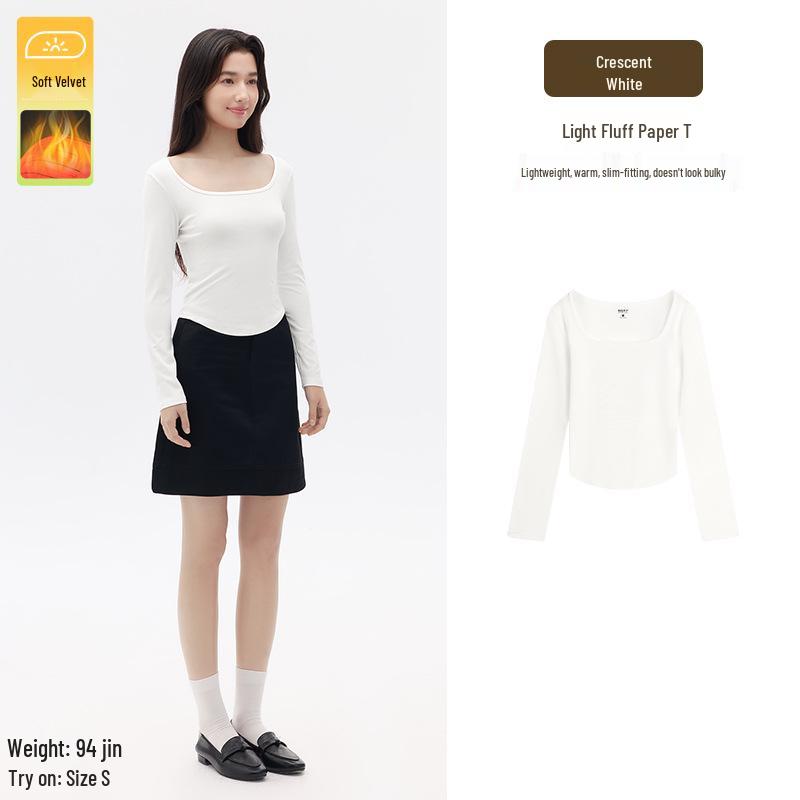 Spicy Girl Square Neck Slimming Long Sleeve T-shirt for Autumn/Winter