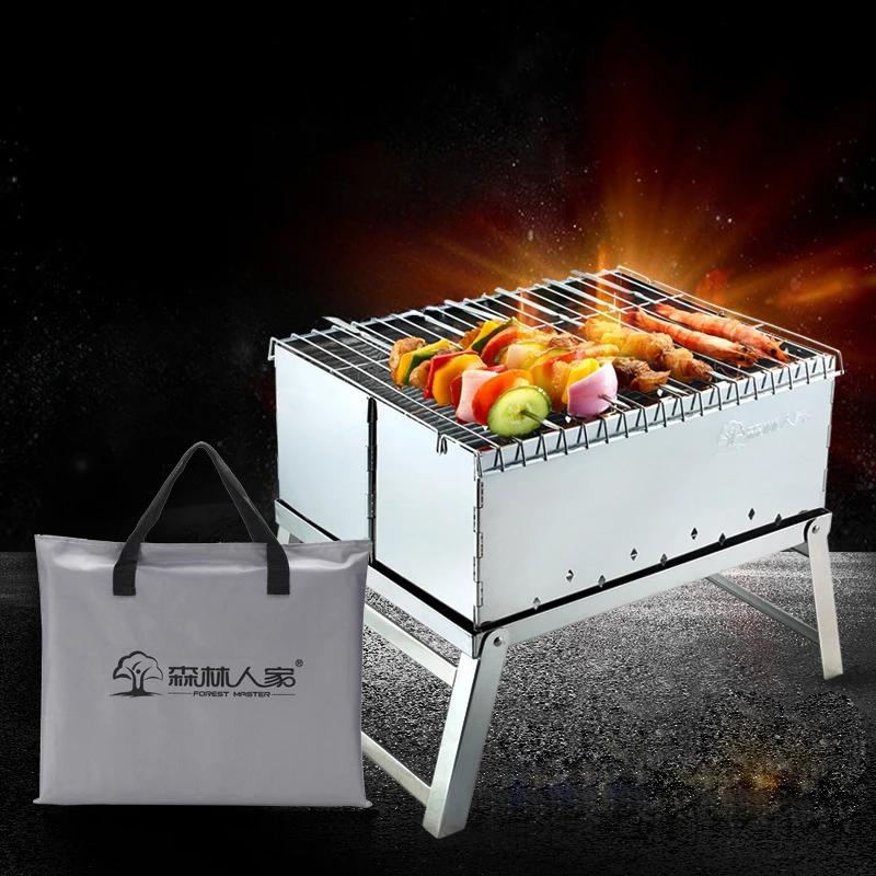 

Портативный складной гриль-барбекю из нержавеющей стали для улицы, мини-барбекю на древесном угле для балкона на 5 и более человек