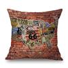 Retro Us Map Route 66 Cafe Bar Chair Seat Cushion Cover Patroitism National Day Home Decoration Linen Sofa Throw Pillow Case