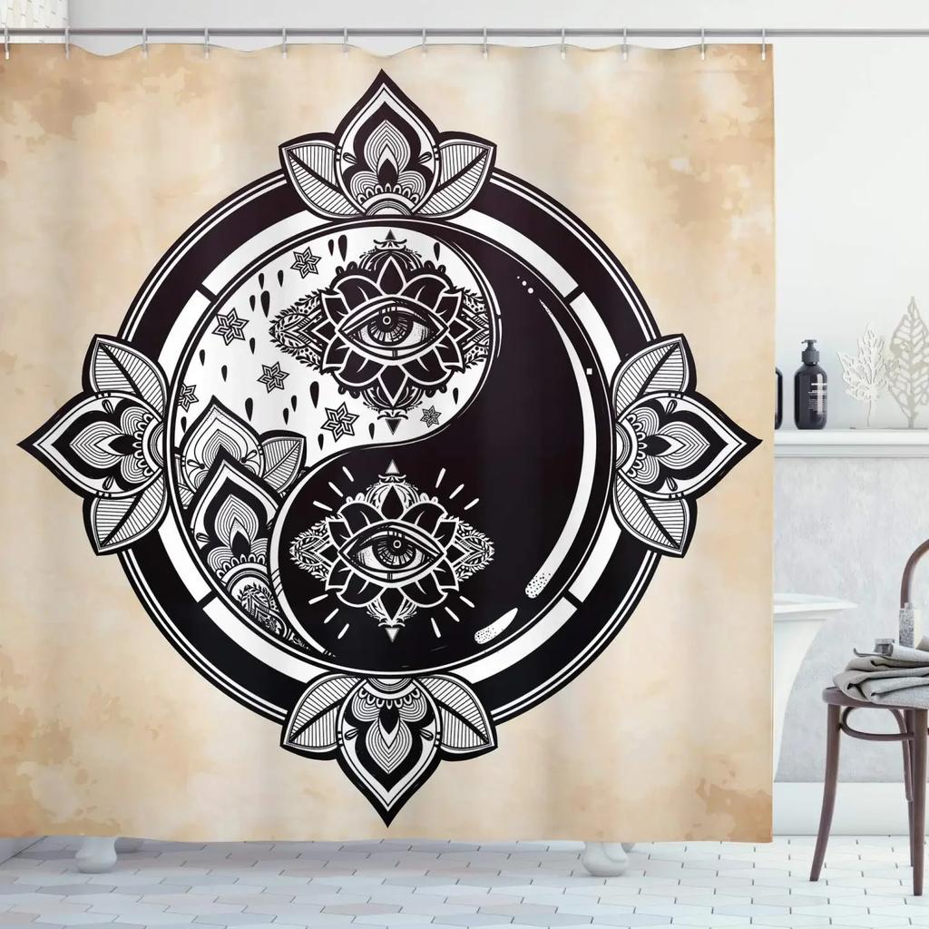 Yin Yang Shower Curtain For Bathroom Boho Trippy Gossip Pattern Psychedelic Art Waterproof Bathroom Shower Curtain Set With Hook