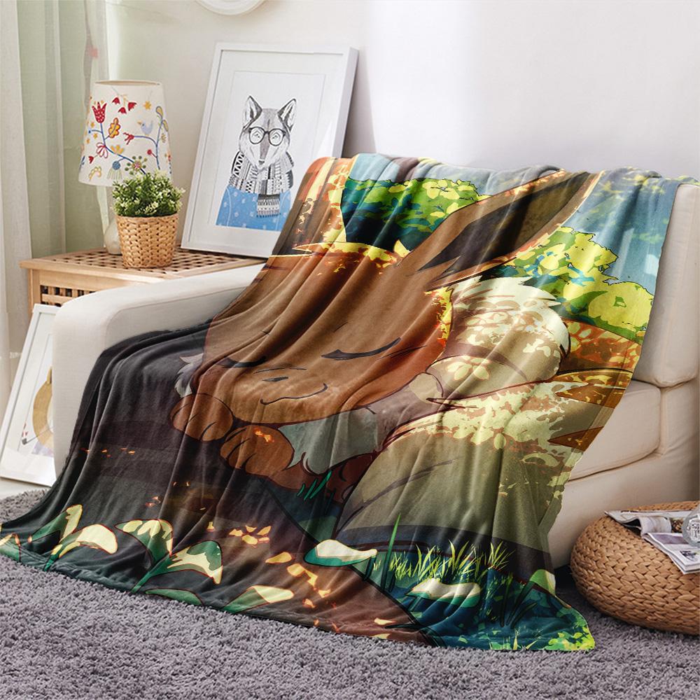 Roztomilá deka s potiskem Eevee z flanelu, Vysoce kvalitní, Pohodlná pro všechna roční období, Domácí dekorace, Teplo a pohodlí