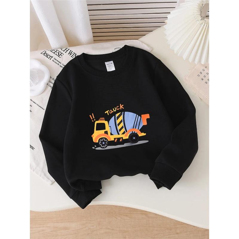 Kids Crewneck Sweatshirt, Vibrant Cement Mixer Truck Graphic Print,Spring Autumn Casual Sport Tops