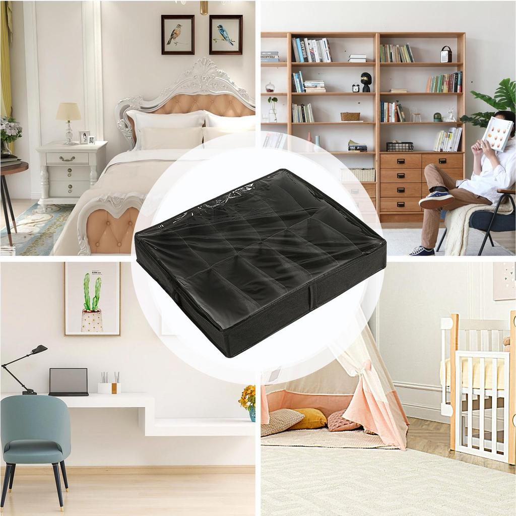 Underbed Shoe Storage Fabric Foldable Shoe Box Under Bed Shoe Storage Fits 6 Pairs Shoe Box Dividers With Clear Cover Handles