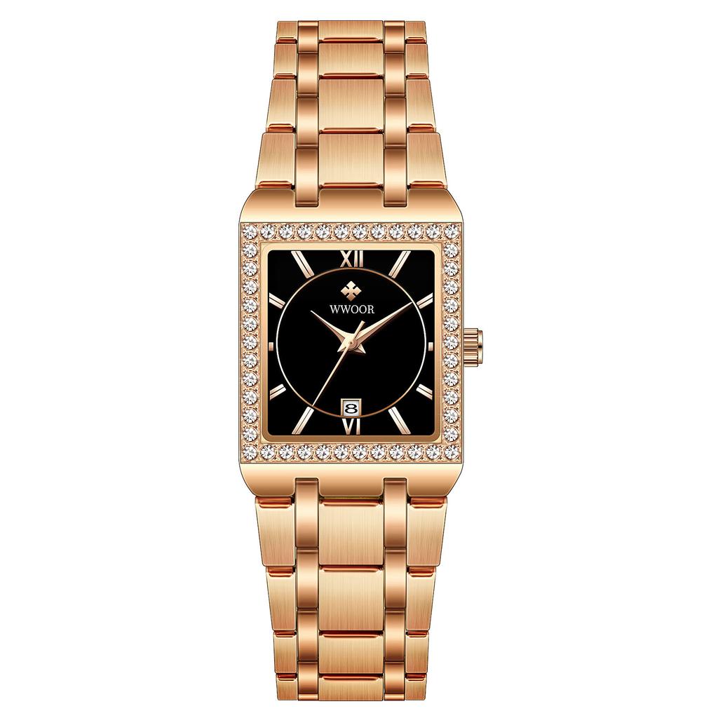 Wwoor Grip Love With Diamond Waterproof Square Steel Belt Quartz Women'S Watch Leisurely Fashion Women'S Watch 8858