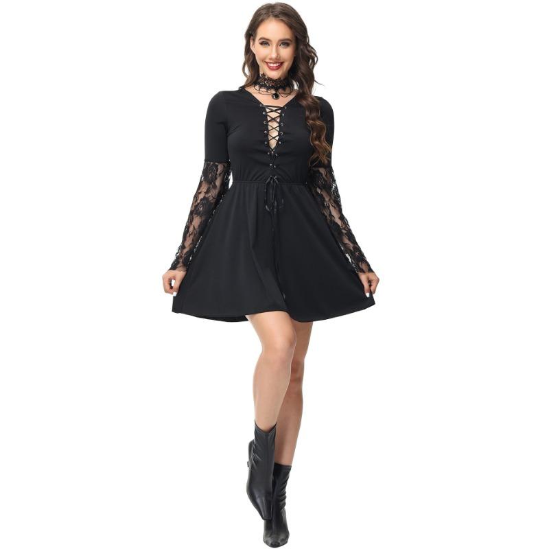 Halloween dark goth witch costume cosplay hollowed out lace wizard wizard costume