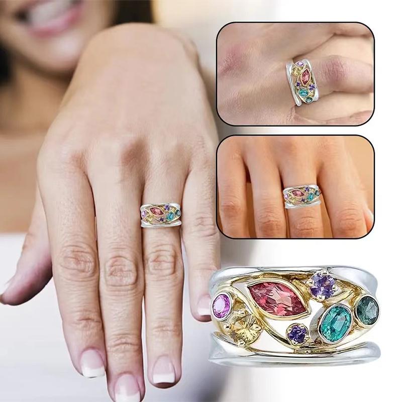 Charming Colorful Crystal Stone Ring For Women Fashion Silver Color Metal Ring Chic Evening Party Finger Jewelry
