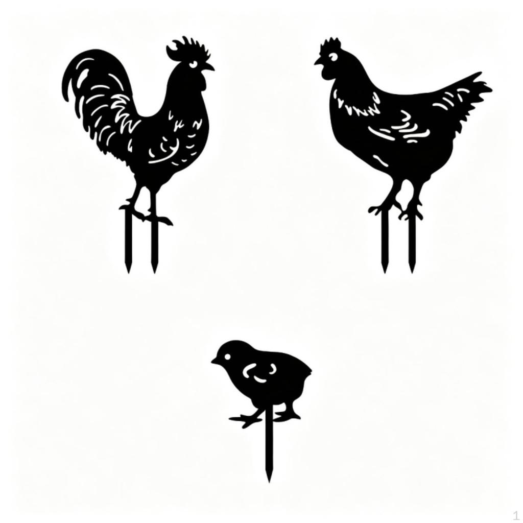 3 Pieces Black Metal Garden Stake Outdoor Chicken Silhouette Weather Resistant for Lawn,