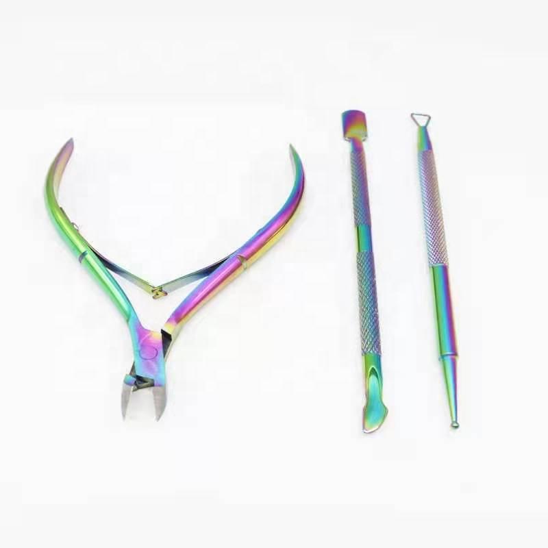 Cuticle Scissor Nail Cuticle Pusher Tweezer Rainbow Cutter Nipper Clipper Dead Skin Remover Manicure Nail Art Tool
